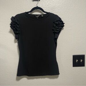 Ted Baker Black Short Sleeve Top with Ruffles Size 3